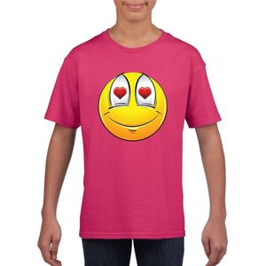 emoticon/ emoticon t-shirt verliefd roze kinderen 134/140