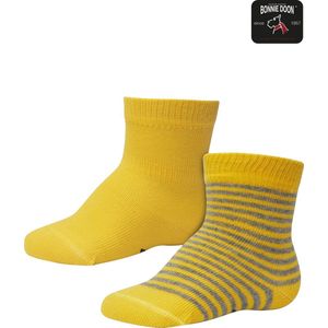 Bonnie Doon Sokken Set Gestreept en Effen voor Baby's Geel/Grijs 0-4 mnd - Organisch Katoen - 2 paar - GOTS gecertificeerd - Stay-on-socks - Unisex - Jongens - Meisjes - Zakt niet Af - Strepen - 2-pack - Multipack - Sulphur - OL0441012.368