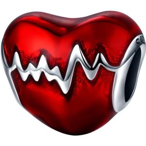Hart rood hartslag liefde bedel | love bead | Zilverana | geschikt voor alle bekende merken | 925 zilver | moederdag