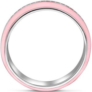 Ring Roze Emaille En Zirkonia Zilver Gerhodineerd