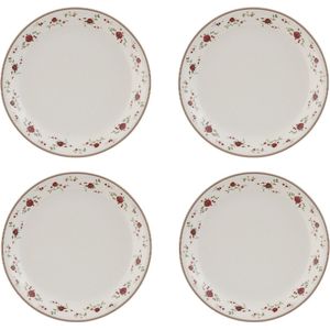 HAES DECO - Ontbijtborden set van 4 - Formaat Ø 20x2 cm - kleuren Beige - Bedrukt Porselein - Collectie: La Petite Rose - Servies, kleine borden