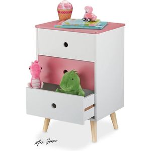 Mrs. Jones ladekast kinderkamer 3 ruime lades - commode voor kinderen - wit roze - afmetingen HxBxD 615 x 38 x 30 cm .