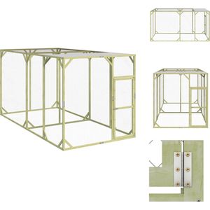 vidaXL Kippenren 200 x 400 x 200 cm - Massief grenenhout - Polyester dak - Afsluitbare deur - Eenvoudig onderhoud - Draadgaas - Hok