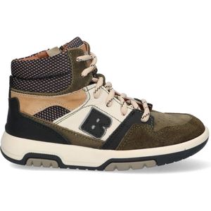 Braqeez 423855-469 Jongens Hoge Sneakers - Groen/Grijs/Beige - Nubuck - Veters
