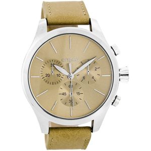 OOZOO Timepieces - Zilverkleurige horloge met zand NATO horlogeband - C7061