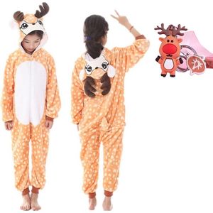 Onesie rendier- hert - eland dieren kostuum jumpsuit pyjama kinderen - 116-122 (120) + tas/sleutelhanger verkleedkleding