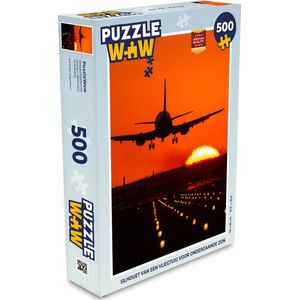 Puzzel Zonsondergang - Vliegtuig - Oranje - Zon - Legpuzzel - Puzzel 500 stukjes