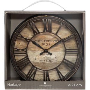Wandklok bruin - diameter 21 cm - Woonkamer Klok Industrieel - Landelijke wandklok - Keukenklok - Vintage Klok -