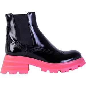 Zwart lederen fluo roze zool Chelsea Boots