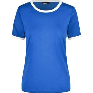 Basic ringer t-shirt - blauw met wit - dames - katoen - 160 grams - basic shirts / kleding L