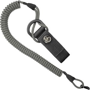 Spiraalkabel-sleutelhanger elastisch met karabijnhaak veiligheidskoord met paracord-mantel grijs 48 inch - stretch vangriem RSG-houder voor politie, leger en uitrustingsbeveiliging