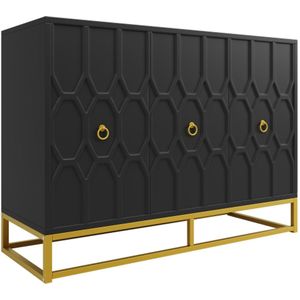 Gotagee Dressoir (120×40×85cm), buffetkast, kasten, eetkamer woonkamer opbergkasten, patroonkasten, keukenmeubilair, ijzeren framepoten, zwart