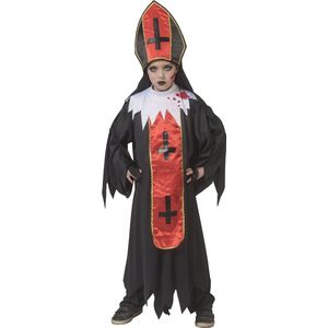 Funny Fashion - Monnik & Pater & Priester Kostuum - Horror Paus Duistere Religie Kind Kostuum - Rood, Zwart - Maat 164 - Halloween - Verkleedkleding