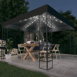 The Living Store Partytent - Antraciet - 3 x 3 x 2.7 m - Dubbel-geventileerd - Zonne-energie - 43 LEDs