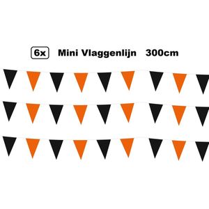 6x Mini vlaggenlijn zwart/oranje 3 meter - Halloween Verjaardag thema feest festival vlaglijn fun vlaglijn
