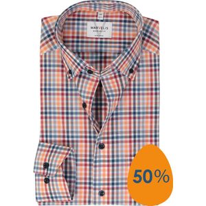 MARVELIS modern fit overhemd - popeline - rood geruit - Strijkvrij - Boordmaat: 44