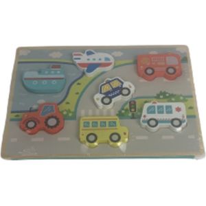 Houten puzzel Weg - Auto's - Multicolor - Hout - Chunky Puzzel - 30 x 22 cm