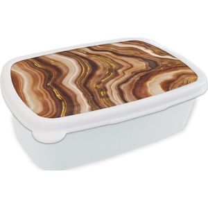 Broodtrommel Wit - Lunchbox - Brooddoos - Marmer - Beige - Goud - 18x12x6 cm - Volwassenen