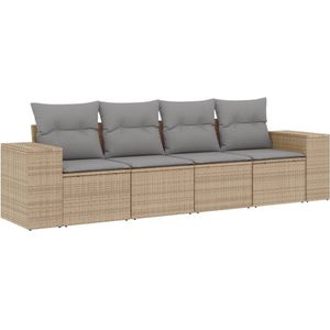 vidaXL 4-delige Loungeset met kussens poly rattan beige - Loungeset - Loungesets - Tuinset - Tuinbank
