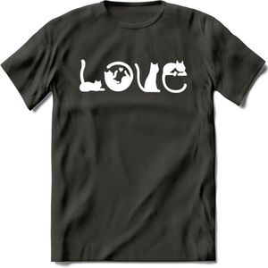 Cat Love - Katten T-Shirt Kleding Cadeau | Dames - Heren - Unisex | Kat / Dieren shirt | Grappig Verjaardag kado | Tshirt Met Print | - Donker Grijs - XXL