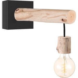 Home Sweet Home - Landelijke Wandlamp Billy - Muurlamp gemaakt van hout - Zwart - 10/20/22cm - wandlamp geschikt voor woonkamer, slaapkamer- geschikt voor E27 LED lichtbron