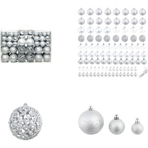 vidaXL 100-delige Kerstballenset 3/4/6 cm zilverkleurig - Kerstbal - Kerstballen - Kerstboomversiering - Kerstboomversieringen