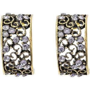 Behave Oorbellen - oorstekers - dames - mat goud kleur - in de vorm van een halve oorring - vintage design - met steentjes - 1.8cm