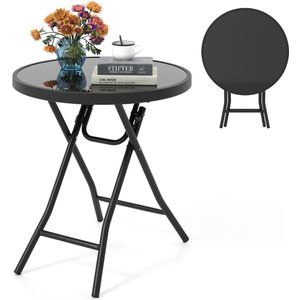 COSTWAY Bijzettafel inklapbaar, kleine klaptafel, tuintafel, ronde balkontafel eettafel voor balkon, tuin, terras, zwart