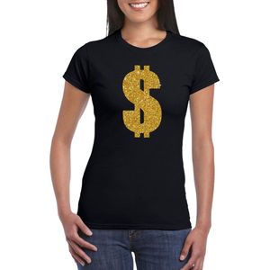 Gouden dollar / Gangster verkleed t-shirt / kleding - zwart - voor dames - Verkleedkleding / carnaval / outfit / gangsters M