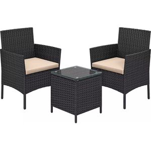 In And OutdoorMatch Tuinset Serino - 2 persoons - Wasbare kussens - Tuintafel met stoelen - Tuinsets - Zwart - Loungeset tuinmeubelen