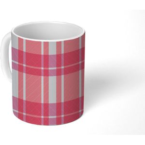 Mok - Koffiemok - Plaid - Roze - Patronen - Mokken - 350 ML - Beker - Koffiemokken - Theemok