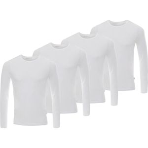 BOXR Underwear - Bamboe Longsleeve T-Shirt Heren - Ronde hals - Wit - M - Zijdezacht - Thermo Control - Lange Mouwen Ondershirt Heren - 4-Pack
