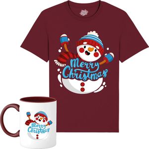 Sneeuwman - Foute kersttrui kerstcadeau - Dames / Heren / Unisex Kleding - Grappige Kerst, Oud en Nieuw en winter Outfit - T-Shirt met mok - Unisex - Burgundy - Maat L