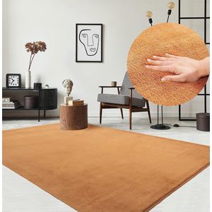 Vloerkleed voor woonkamer of slaapkamer in Terracotta 60x110 cm | Modern en zacht kortpolig tapijt | Rechthoekig | Antislip onderkant | Wasbaar tot 30 Graden | Rug for bedroom or living room | RELAX kleed by The Carpet