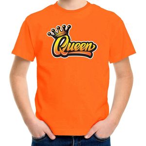 Oranje Koningsdag Queen t-shirt voor kinderen/ meisjes 122/128