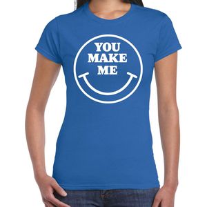 Bellatio Decorations Verkleed shirt dames - you make me - smiley - blauw - carnaval - foute party - feest XS