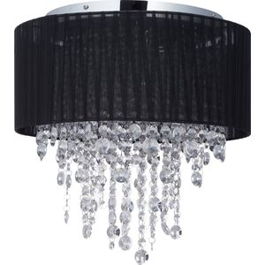 Relaxdays plafondlamp met kristallen - organza lampenkap - plafonnière - 39 x 40 cm -zwart