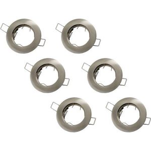 Groenovatie Inbouwspot - Rond - RVS Look - Ø 80 mm - GU10 Fitting - 6-Pack - Satijn