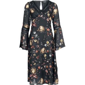 Jawbreaker - Garden Skull Print Midi Lange jurk - M - Zwart