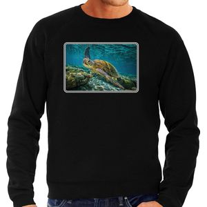 Dieren sweater met schildpadden foto - zwart - heren - natuur / zeeschildpad cadeau trui - kleding / sweat shirt XXL