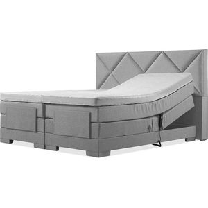 Soft bedden Elektrische Boxspring - 180x220 - Incl. Ruiten hoofdbord - Zilvergrijs met plint