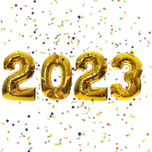 set folieballon 2023 goud cijfer oud en nieuw nieuwjaar eindejaar lucht en Helium 80cm hoog Feest party versiering folie ballonnen 2023