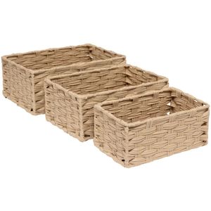 5Five Kast/badkamer opbergmandjes - set 3x stuks - gevlochten kunststof - in 3 formaten - organizer manden