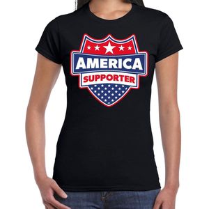 America supporter schild t-shirt zwart voor dames - Amerika/USA landen t-shirt / kleding - EK / WK / Olympische spelen outfit S