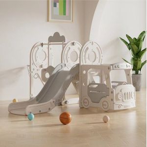 Speeltoestel Luxe Peuter Busje Rond met Glijbaan en Schommel Grijs/Wit voor binnen en buiten - Baby - Peuter - Kleuter - Cadeau - 1 jaar - 2 jaar - 3 jaar - Sinterklaas - Kerst - Jongen - Meisje - Schuifaf