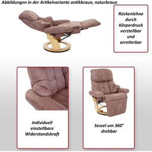 MCA Calgary 2 fauteuil, TV fauteuil, stof/textiel 150kg belastbaar ~ antiek bruin, natuurlijk bruin