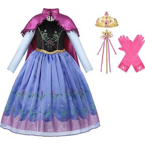 Prinsessenjurk meisje - Anna jurk - Prinsessen speelgoed - verkleedkleding meisje - Het Betere Merk - Lange roze cape - Maat 92/98 (100) - Carnavalskleding - Kroon - Toverstaf - Lange handschoenen - Verkleedkleren - Kleed
