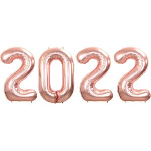 Folie Ballon Cijfer 2022 Oud En Nieuw Feest Versiering Happy New Year Ballonnen Decoratie Rose Goud 86Cm Met Rietje