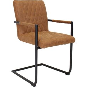 Dimehouse Industriële Eetkamerstoel Cognac Microvezel Stof Dean - Met Armleuningen - Stof - Industrieel