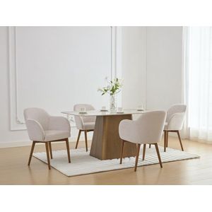 Vente-unique Set van 2 stoelen met armleuningen van stof met textuur en heveahout - Crèmewit - MODINIA L 58 cm x H 84 cm x D 60 cm